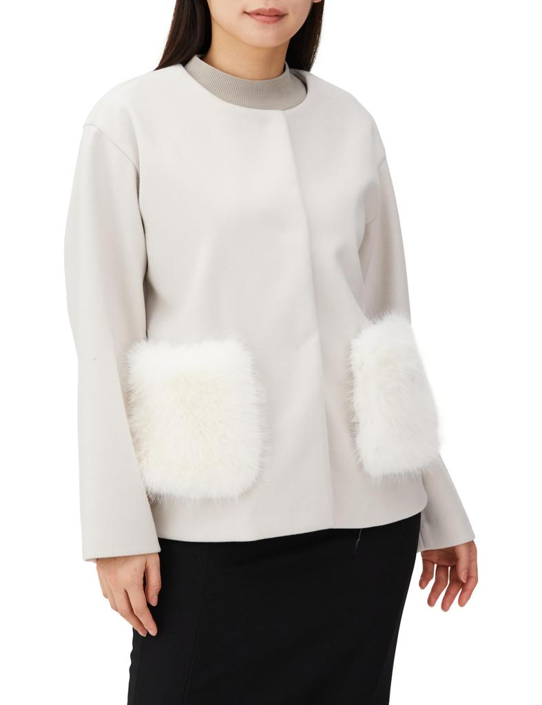 Pocket Faux Fur Collarless Coat Web Exclusive Color: Green