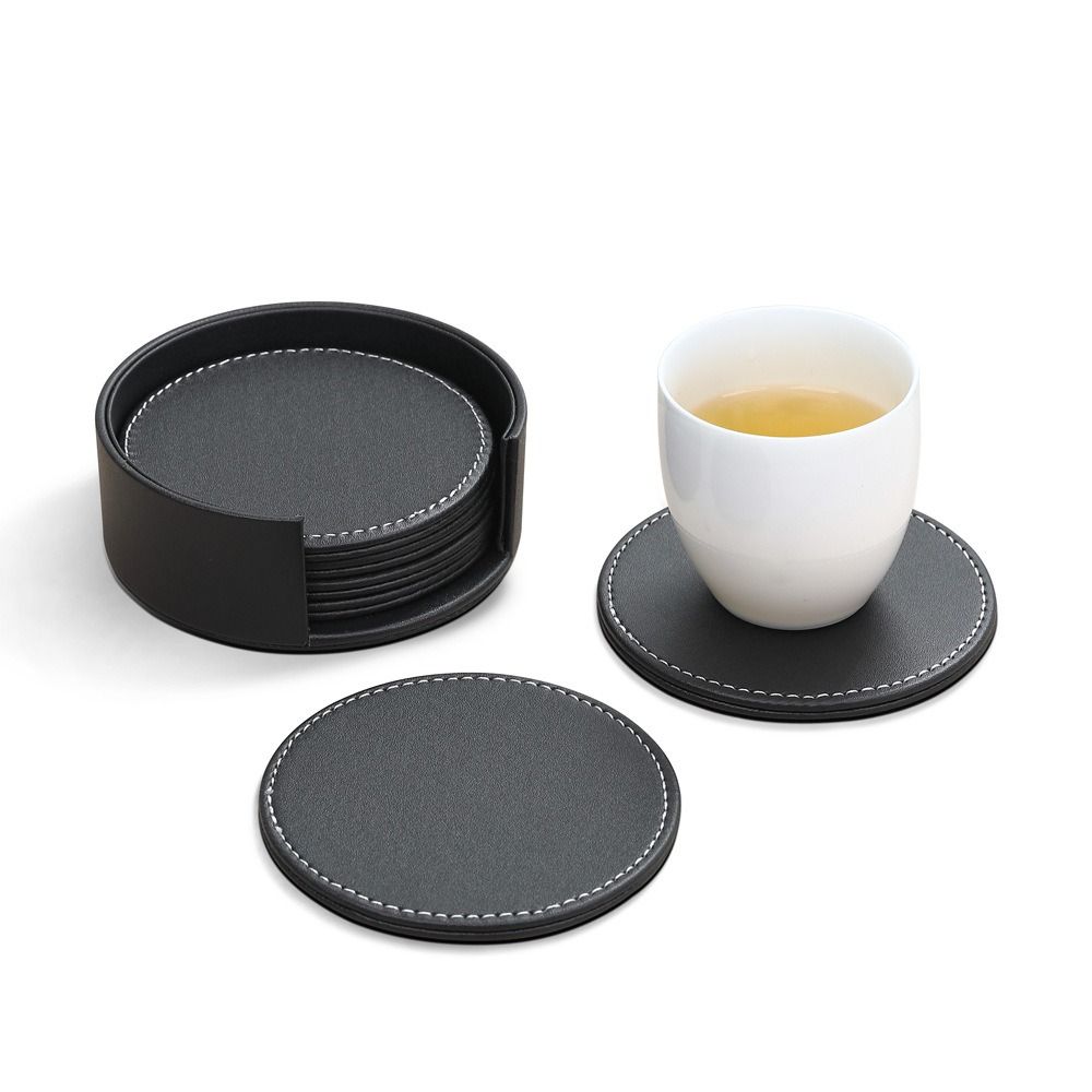 6Pcs Heat-resistant Leather Coaster Business Round/Square Drink Mat  Afternoon Tea Mug