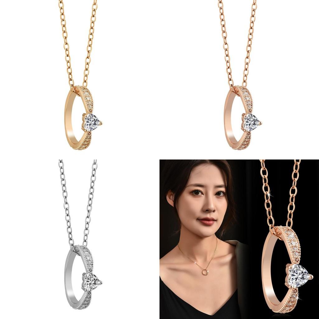 Gold 18k Exquisite Titanium Steel Heart Pendant Necklace With Accent Women For