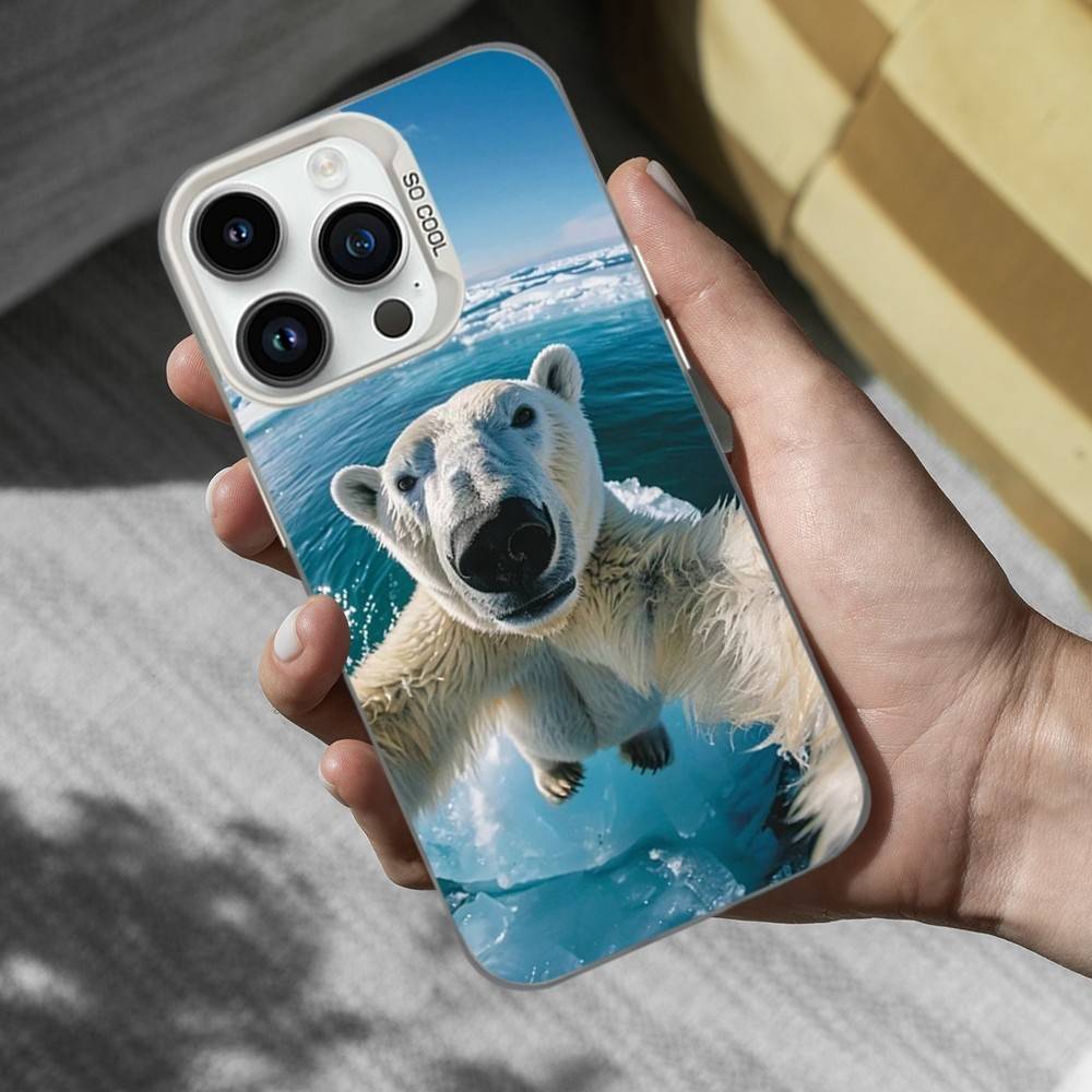 Cool Animal Polar Bear Phone Case For iPhone 16,15,14,13,12,11,Mini,XS,Pro,SE,MAX White Matte Shockproof Cover