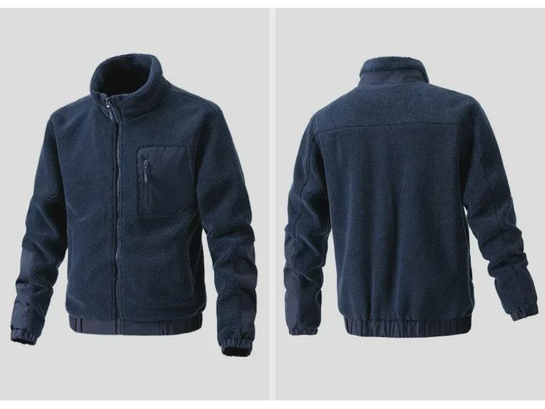 European and American Blue Stand-Up Collar Polar Fleece Lamb Wool Coat
