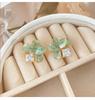 Retro Fresh Green Enamel Lucky Four Leaf Flower Square Zircon Gold Color Stud Earrings for Women Fashion Daily Wear Jewelry Gift