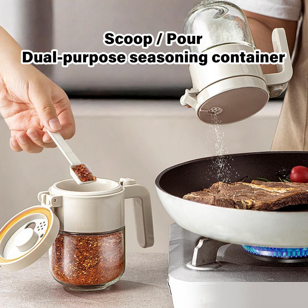 Salt Dispenser With Duals Function Glass Container For Controlled Seasoning And Spices Storage Kitchen Essential