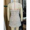 Pailletten Mini-Kleid Glitzernd Breiter Träger Quadratischer Ausschnitt Rückenfrei Bodycon Kurz Gewand Sexy Seitenschlitz Glitzer Ärmellos Geburtstagsparty Cocktail Club Kleid