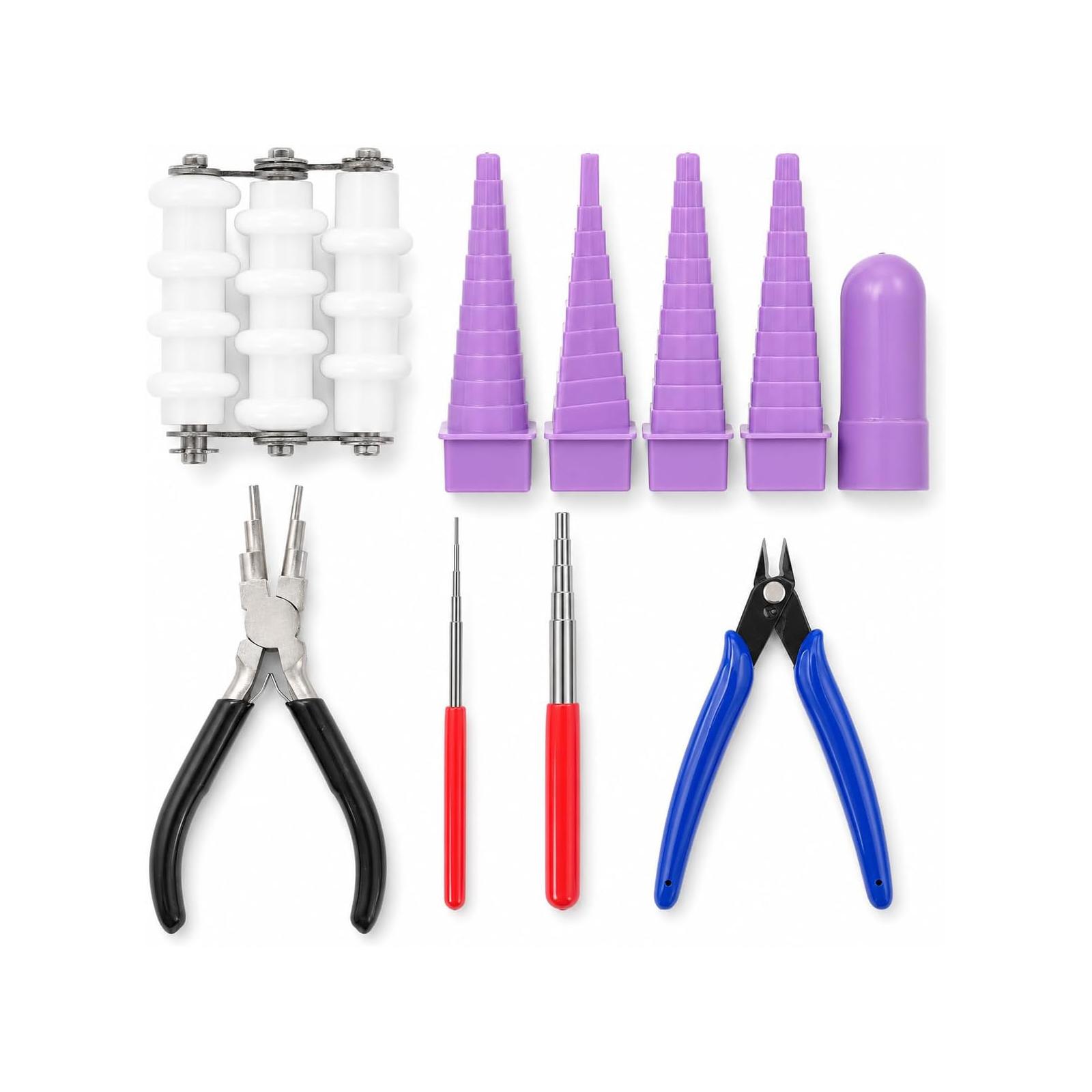 9PCS Wire Wrapping Tool Set, Metal Wire Straightener, Coiling Jig, Crimper, Pliers, Tweezers & Mandrel for Jewelry Making, WINIZER 9 Pcs