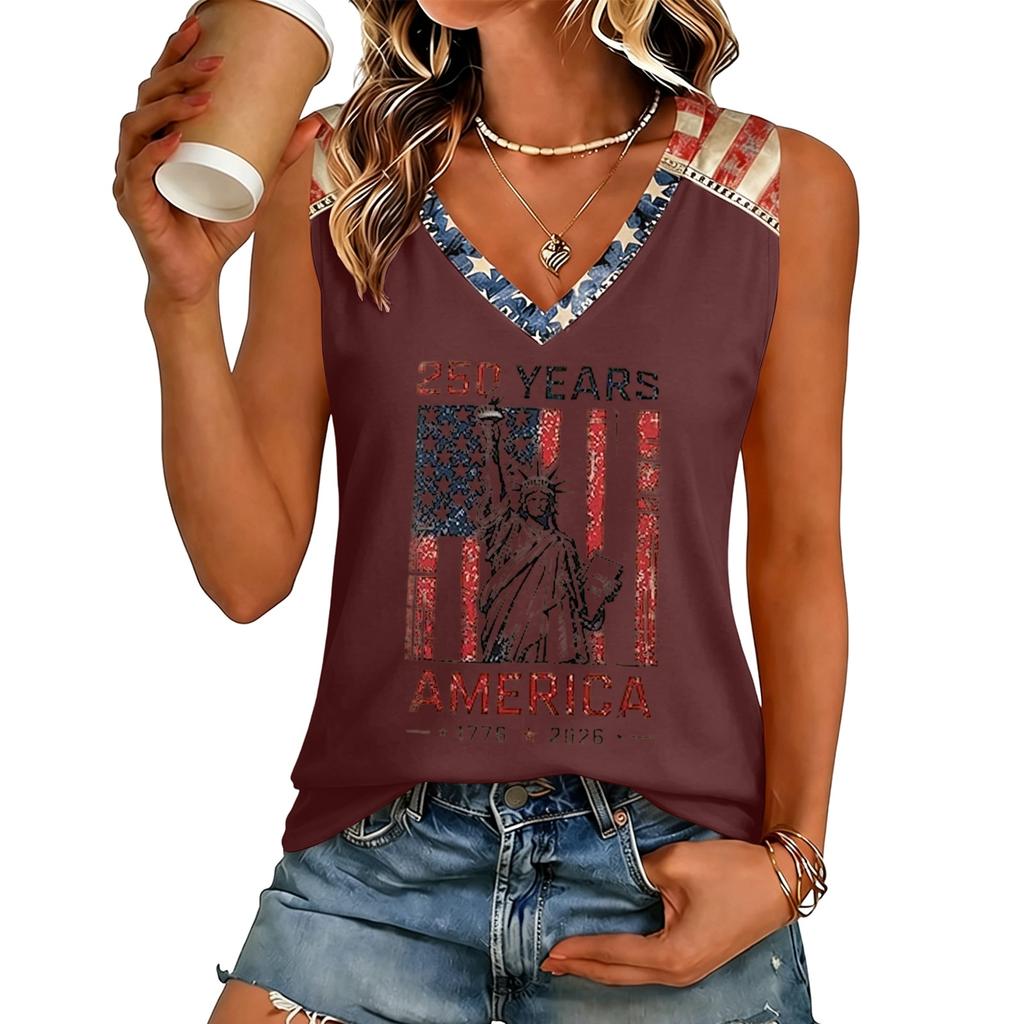 Women’s V Neck Casual Short Sleeve T Shirt Top with Letter Print Loose Fit Style Lightweight Comfortable