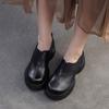 Johnature Retro Solid Color Thick Soled Pumps Genuine Leather Comfortable And Versatile Women's Slip-on Shoes
