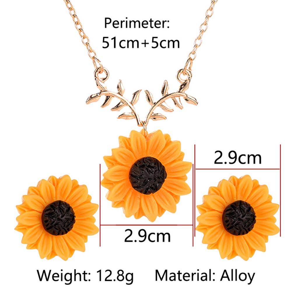 2pcs/set Women Fashion Sunflower Design Necklace Earring Jewelry set