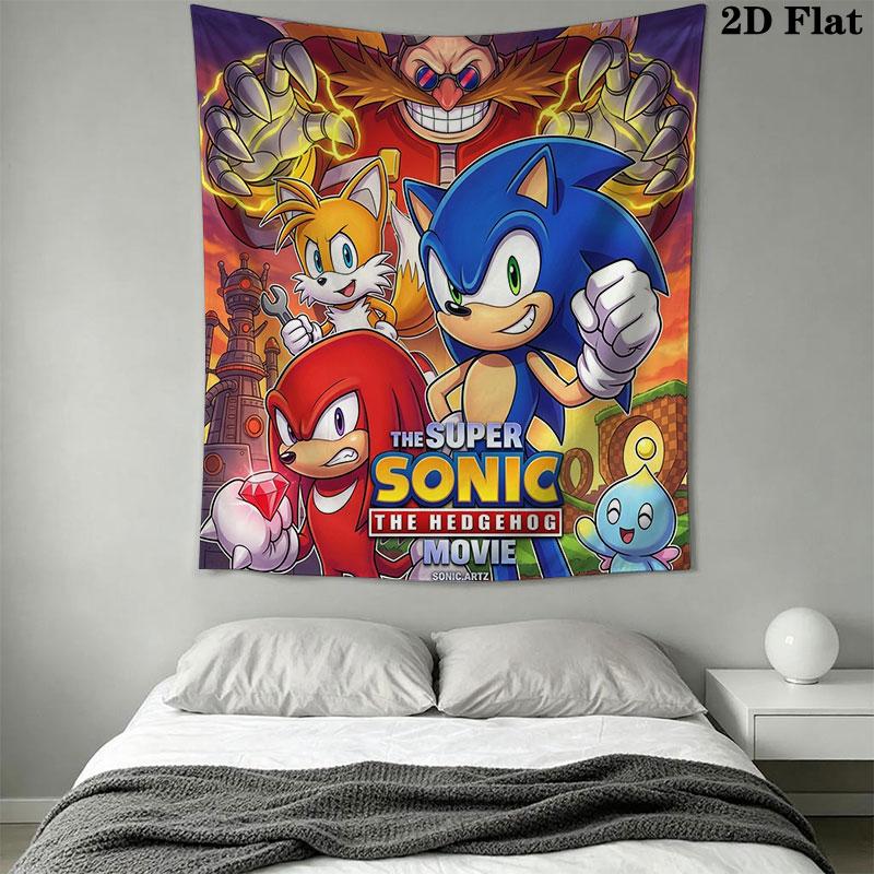 Hedgehog Sonic Green Wall Hanging Printed Fabric Blanket Decorative Tapestries for Bedroom Living Room Home Decor