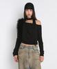 Saendeulig Draped Halter Layered Long Sleeve T-Shirt_Black