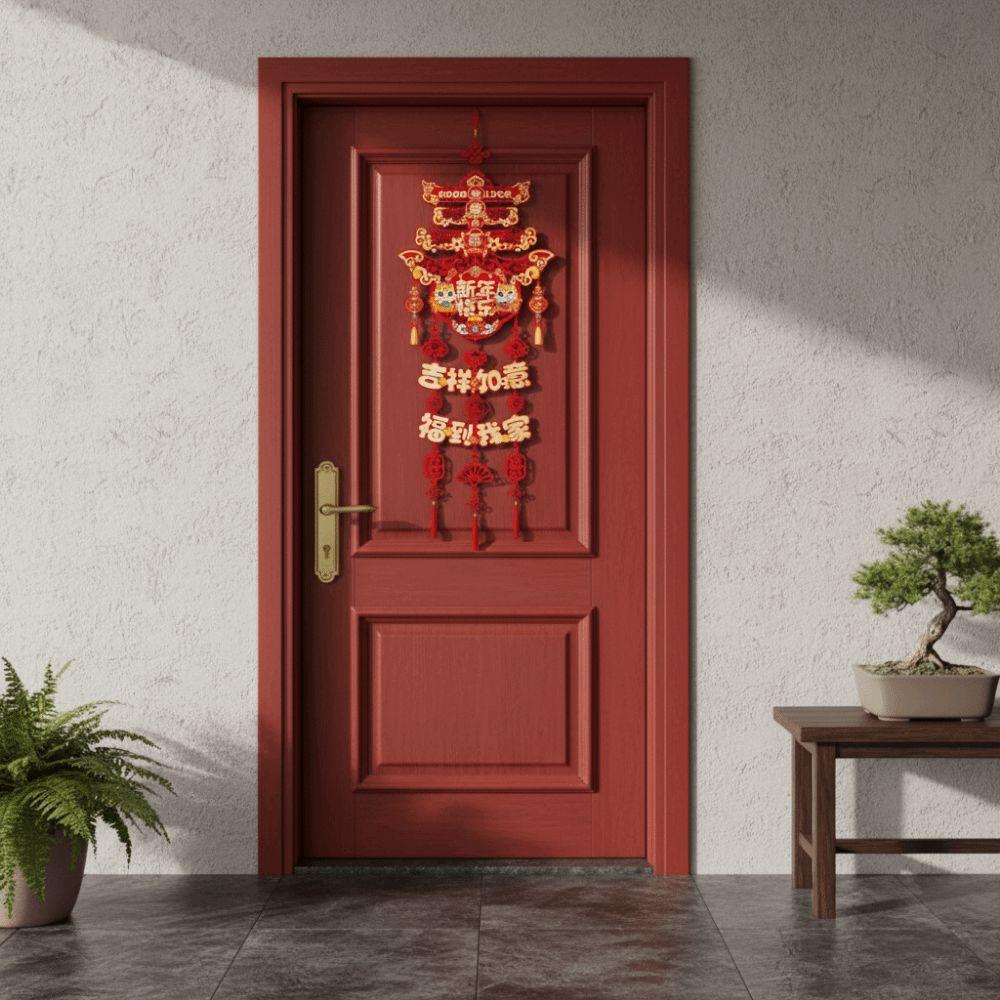 Red New Year Wall Hanging Ornament Chinese Style Blessing Festive Celebration Hanging Ornament Traditional Flocking 3D