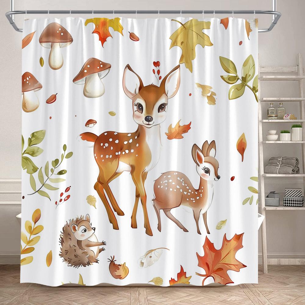 Cartoon Animals Shower Curtains Fox Deer Floral Autumn Plant Mushroom Bath Curtain Polyester Fabric Bathroom Decor With Hooks