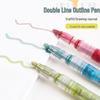 Children's Dual-Line Outline Highlighter Pen Set - 8 or 12 Colors for Drawing and Journaling