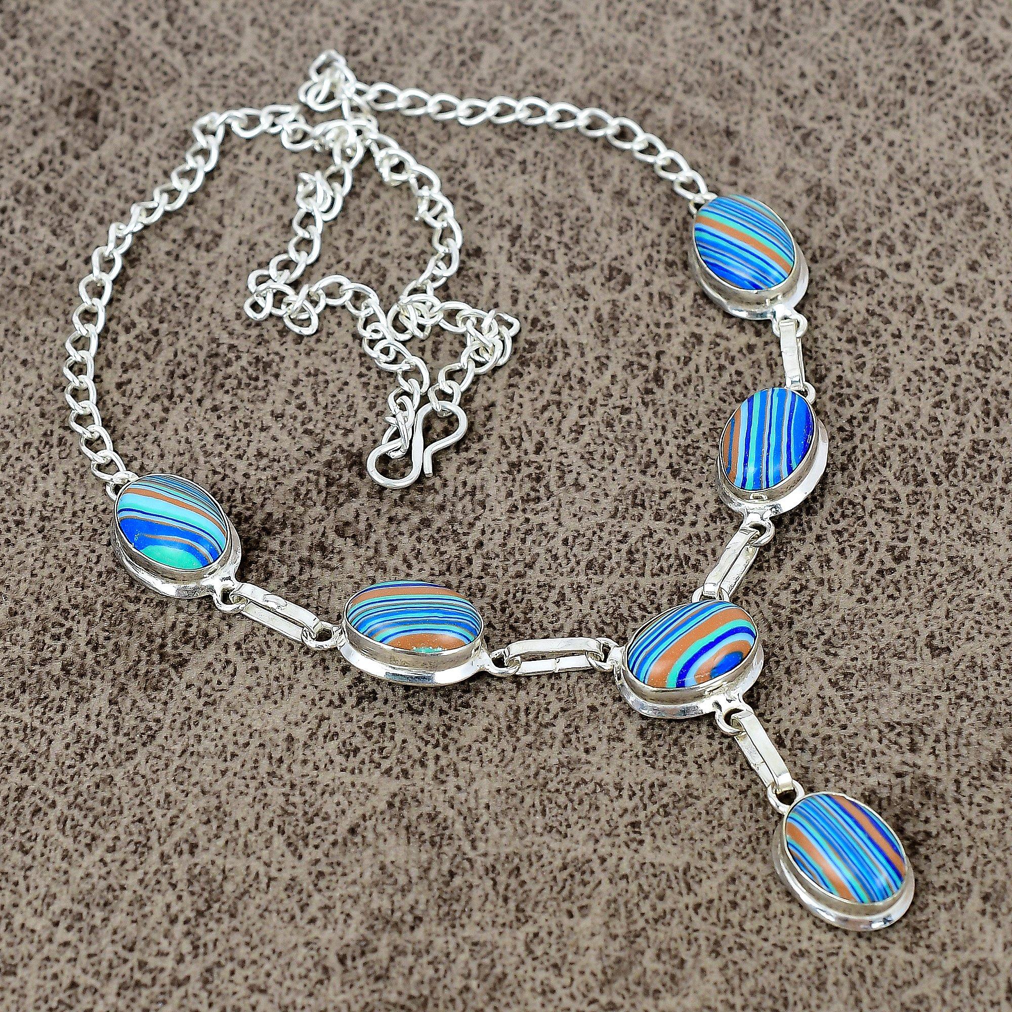 

Rainbow Calsilica Gemstone 925 Sterling Silver Jewelry Necklace 18 KKG-403