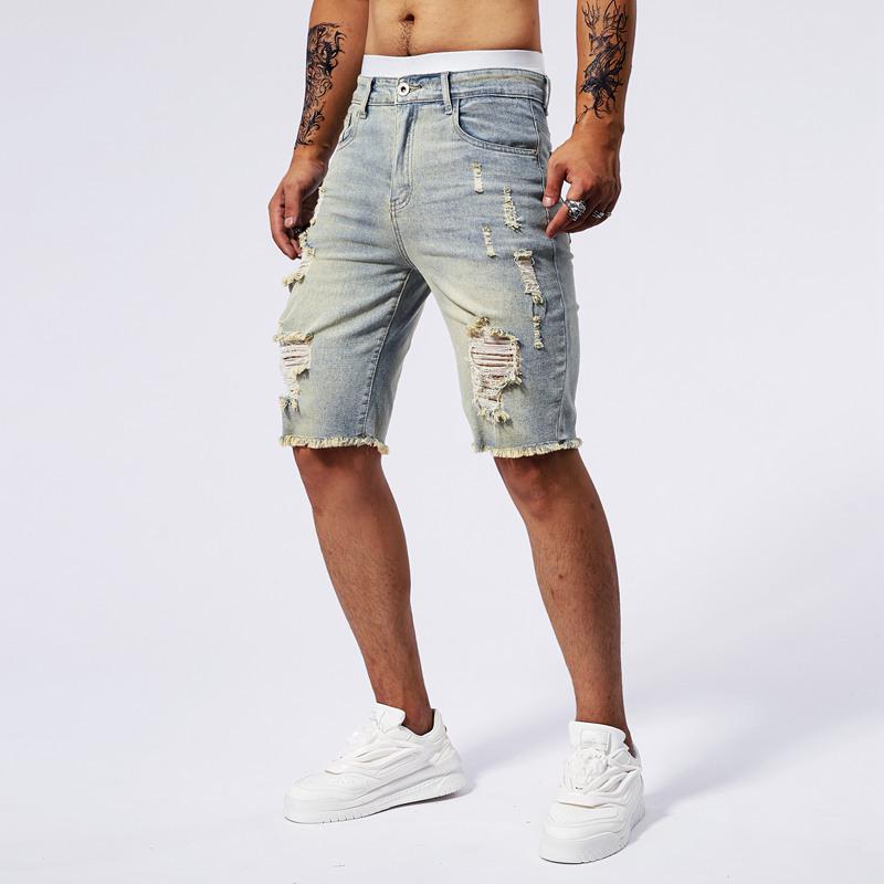 Men's Five-Point Ripped Slim Denim Shorts - Summer Casual Style