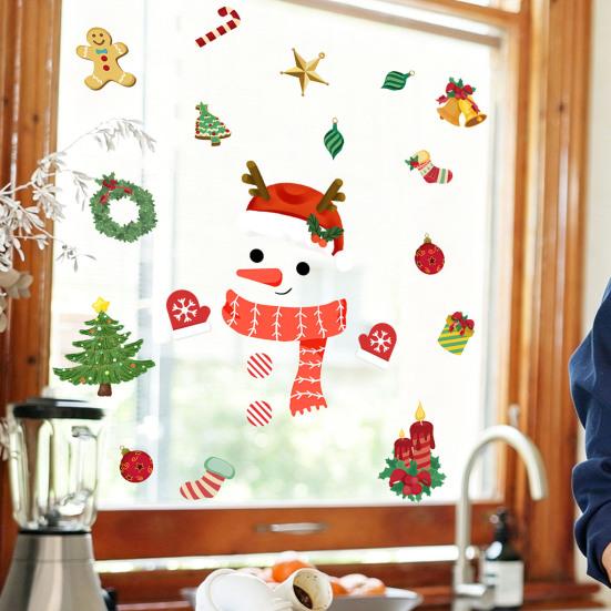 Removable Party Decals Christmas Window Clings, Cartoon Antlers Snowman Wall Stickers, Waterproof PVC Stickers Decorative for Home Glass Windows