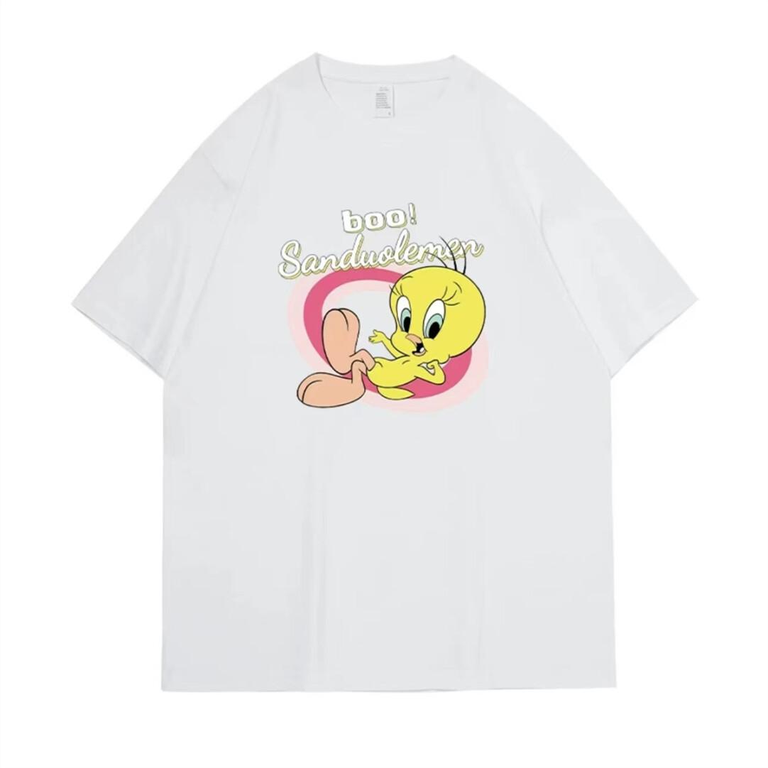 

Футболка из чистого хлопка свободного кроя с мультяшным принтом, унисекс, модная, универсальная, студенческая, с коротким рукавом, тренд инс S