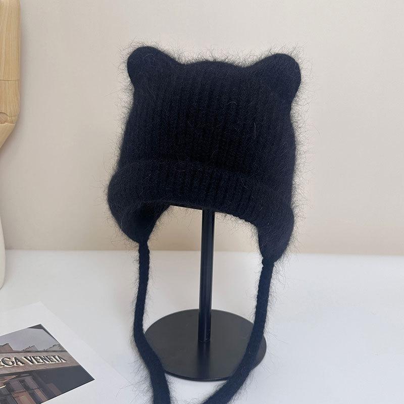 Cute Ears Autumn and Winter Wool Rabbit Hair Straps Candy-colored Wool Hat Bag Head Ear Protection Knitting with Student Warm Girl