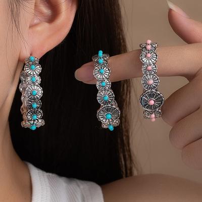 Ethnic Style Retro Heavy Industry Flower Stud Earrings Women Exaggerated Unique Earrings Fashion Simple Daisy Flower Flower Earrings