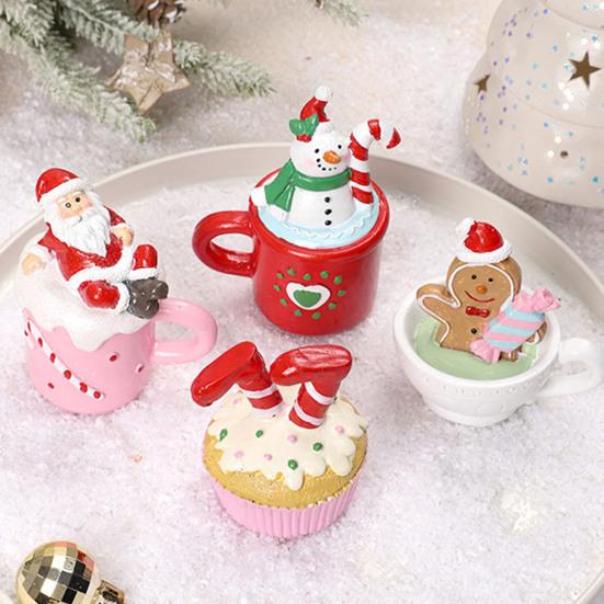 Christmas Decoration Mini Coffee Mug Decor with Faux Whipped Cream Toppers Resin Santa Snowman Tabletop Figurine for Home Parties Supplies