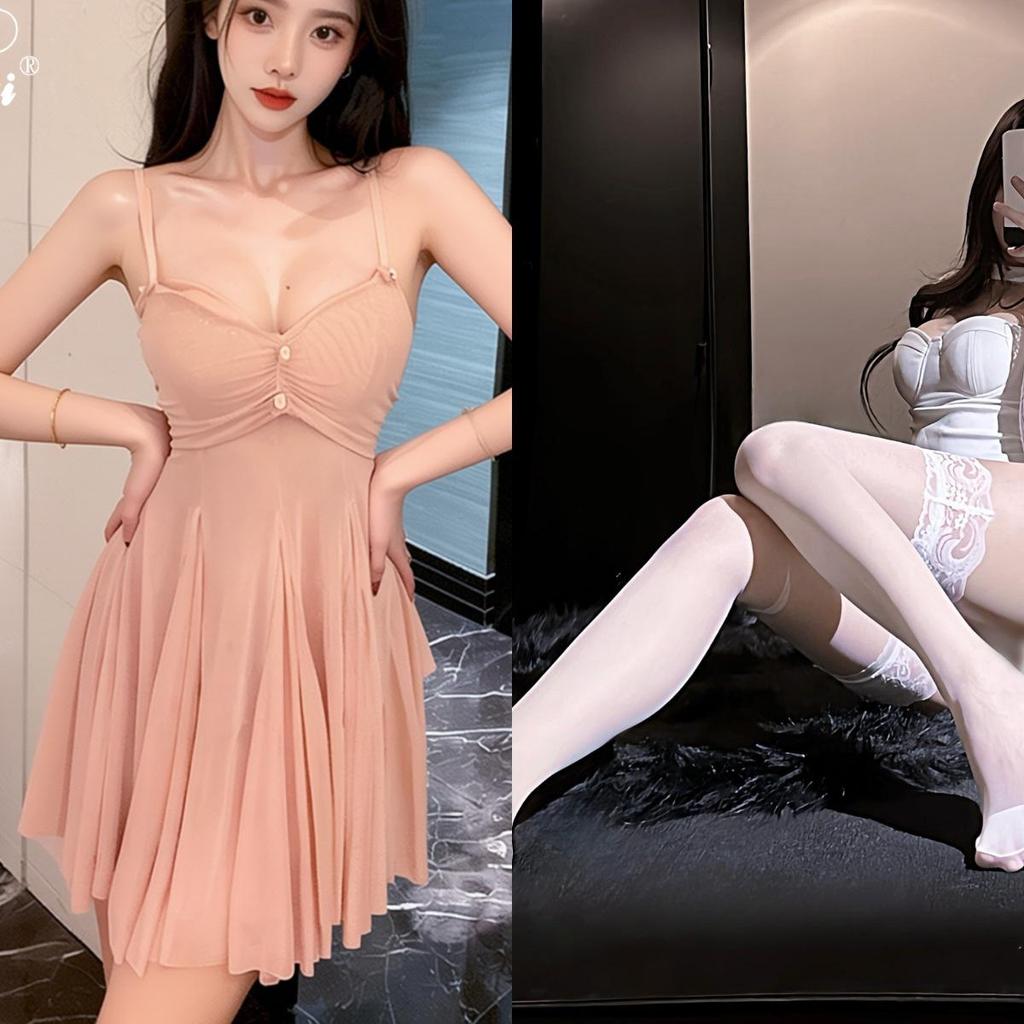 Erotic Lace Mesh Nightgown: Sexy Low-Cut See-Through Camisole Pajamas