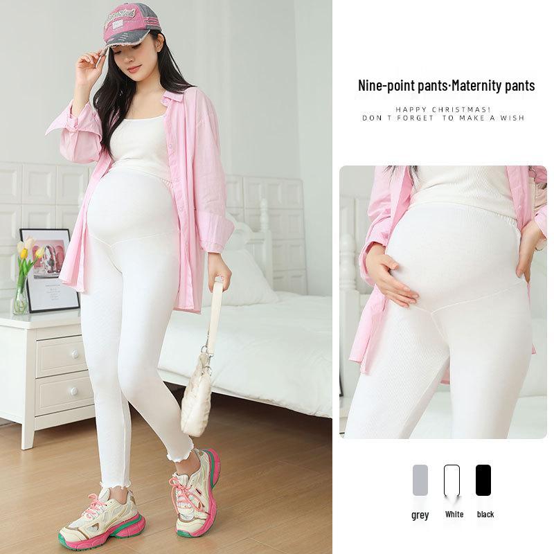 

Trendy Maternity Leggings: High Elasticity, Tummy Support, Slimming Fit, Solid Color, Outdoor Wearable, Comfortable 9-Point Length L (110-130 lbs)