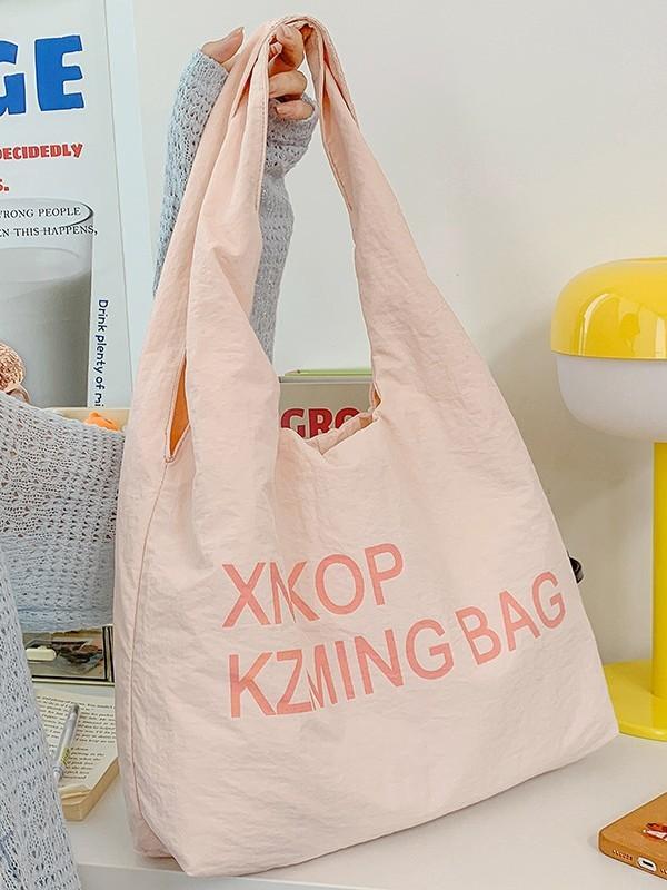 Large Nylon Shoulder Bag With Scrunched Design And Phone Pocket For Womens Fashion
