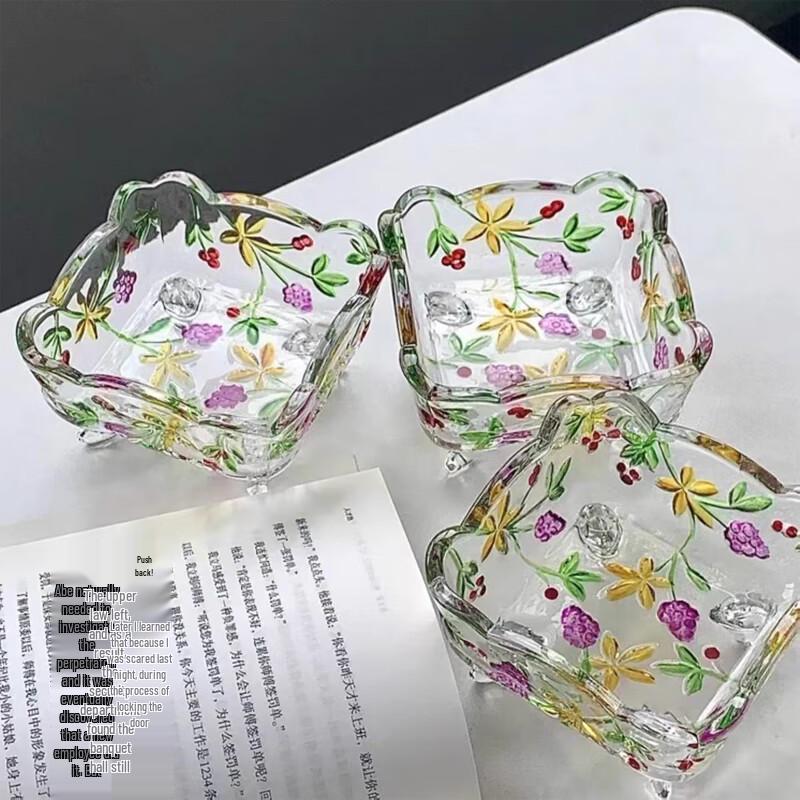 Flavinmci European Style Square Embossed Glass Snack Dishes (Set of 2)