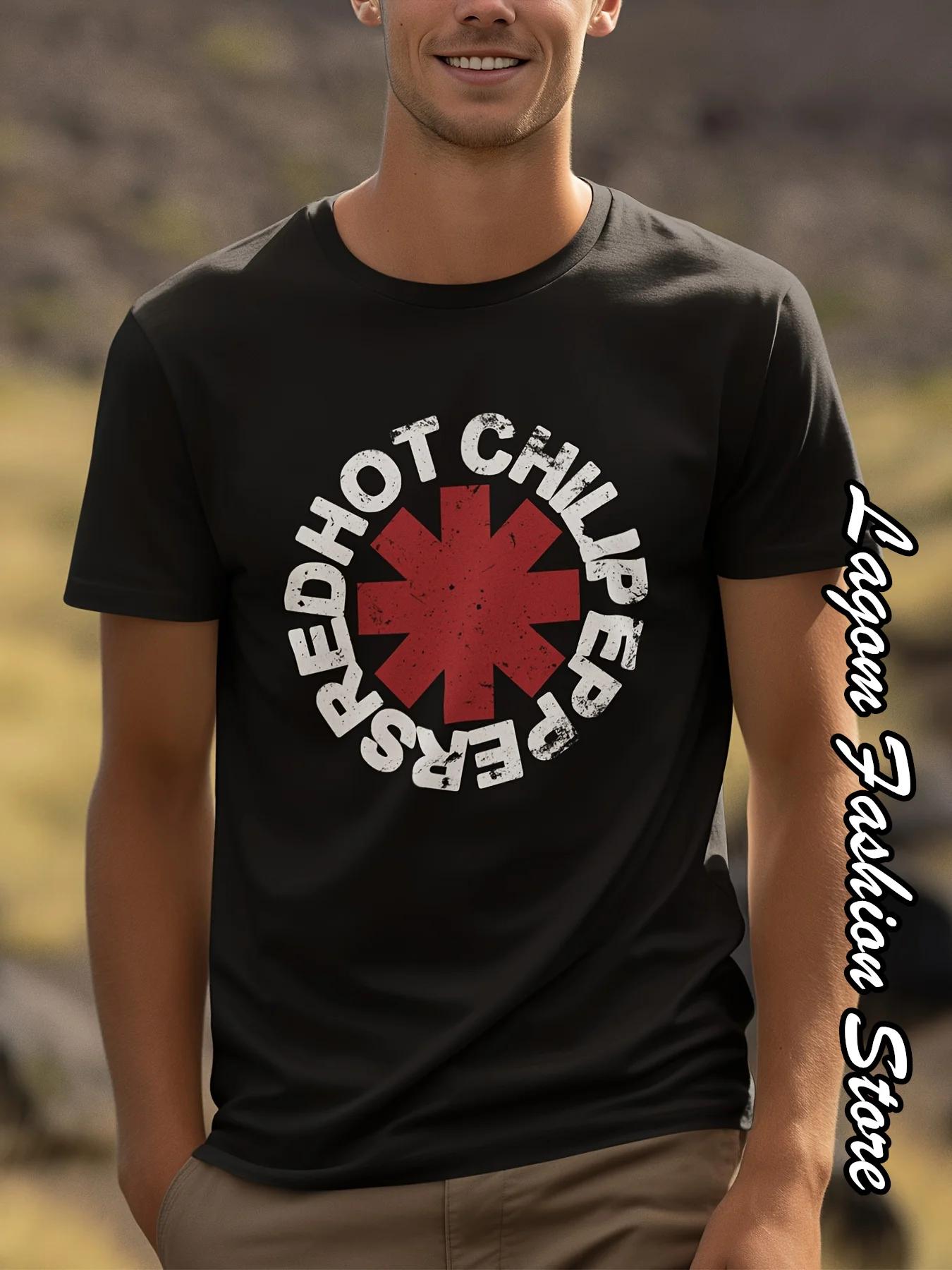 

Летняя мужская модная хлопковая футболка с принтом Red Hot Chili Peppers, топы, футболки, мужская одежда с коротким рукавом, повседневная уличная одежда S