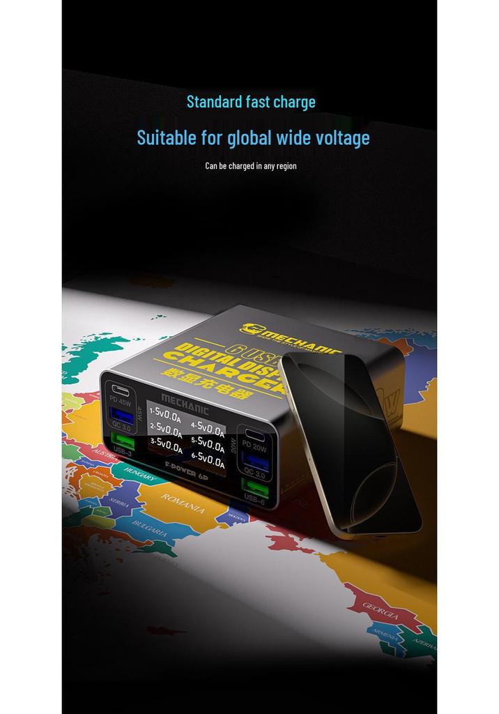 Smart Multi-Port Fast Charger with Digital Display & Overload Protection, Supports PD