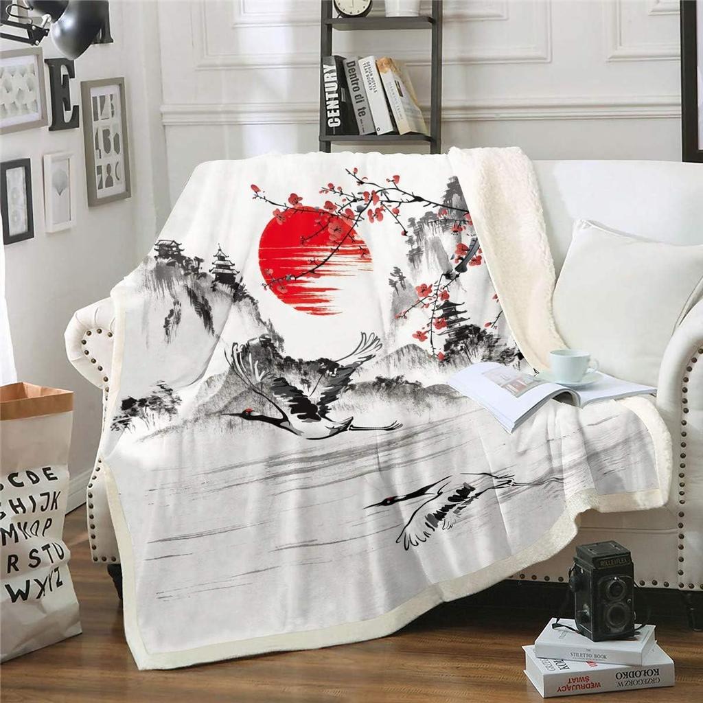 Japanische Ukiyoe Fisch Sherpa Decke Ozean Surfen Koi Kleinkind Fleece Überwurfdecke Kinder Jungen Erwachsene Japanischer Stil Exotischer Koi