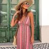 INS European and American Women's New Summer Bohemian Print V-neck Spaghetti Strap Slit Dress