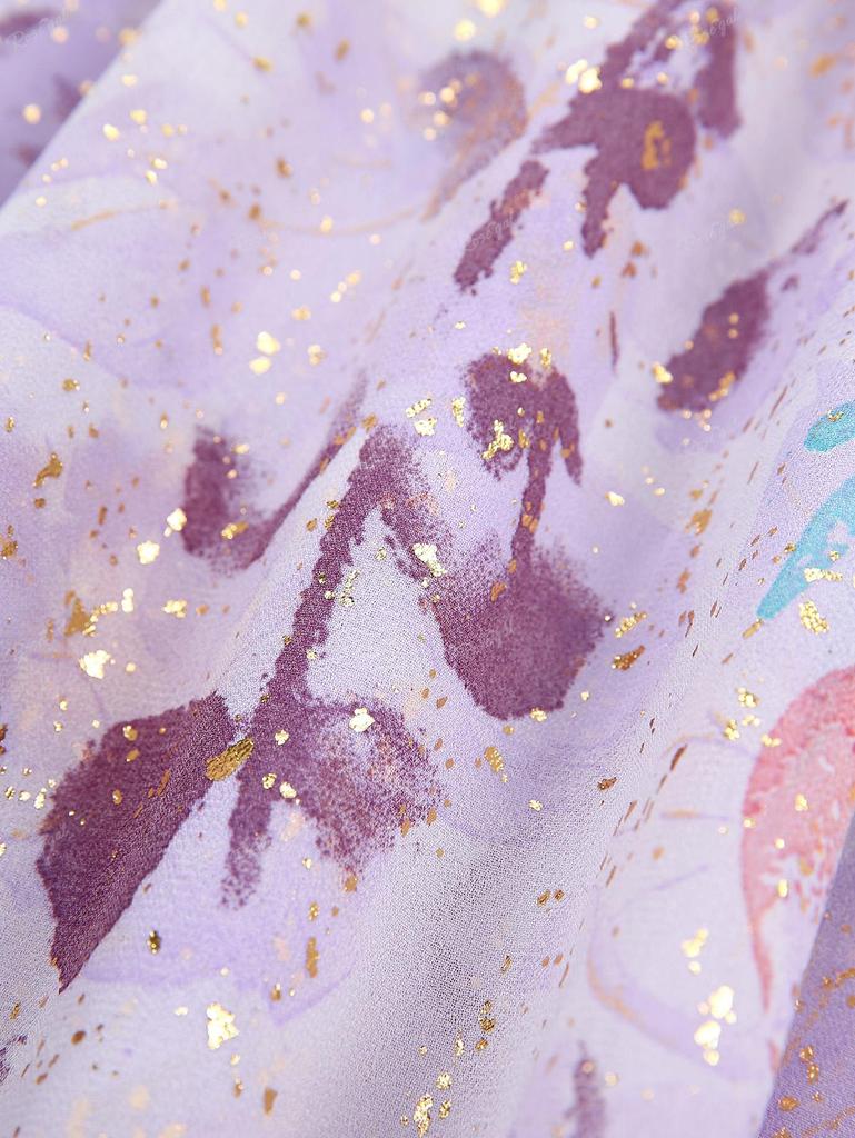 Rosegal Plus Size Floral Print Hot Stamping Chain Panel Ruched Twist Surplice Ruffles 2 In 1 Blouse