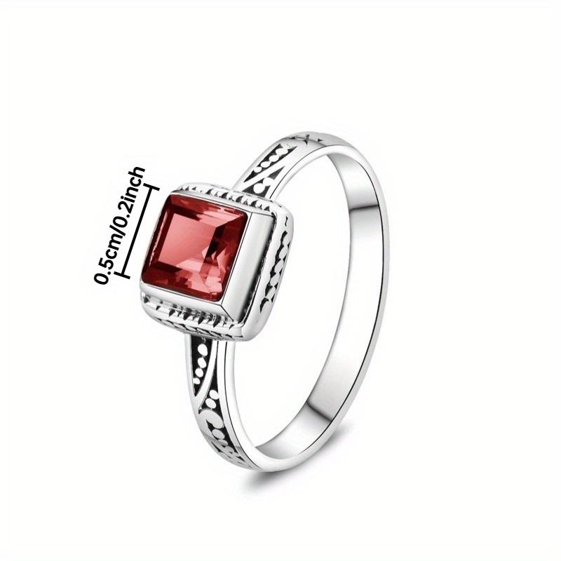 Retro Trendy Square Red Color Inlaid Zircon Patterned Ring, Women's  Trendy Holiday Accessory Jewelry
