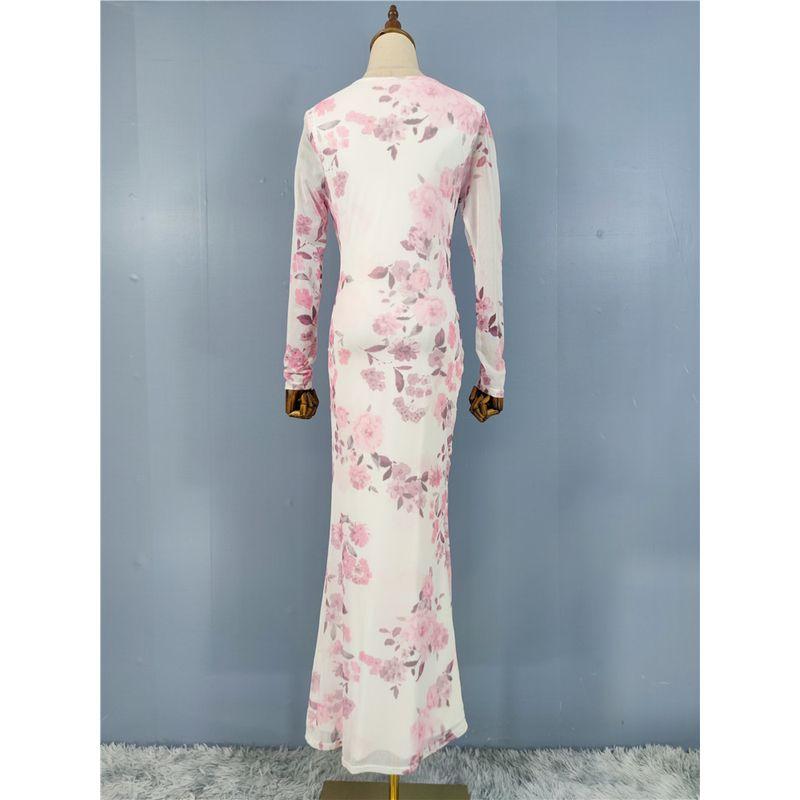 Export Single French Fashion Sexy Sexy Swing Collar Unique Exquisite Printed Mesh New Chinese Style Silm Dress Female