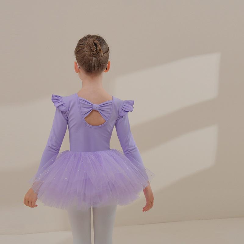 Ballet Skirt Preschool Grading Training Dresses Long Sleeved Pure Cotton Blue Girls' Training Clothes Children's Dance Clothes