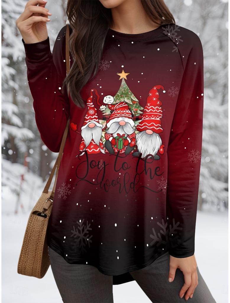 Women's Sweatshirt 3D Prints Christmas Theme Kawaii Graphics Long Sleeve T-shirt Casual Loose Fit O-Neck Tee Long Sleeve Tops