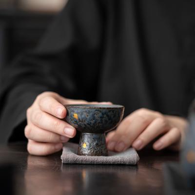 Empty Zhai Old Rock Clay Goblet Silver Gilded High Foot Master Cup Bronze Glaze Ceramic Teaware Tea Cup Single Cup Tea Bowl