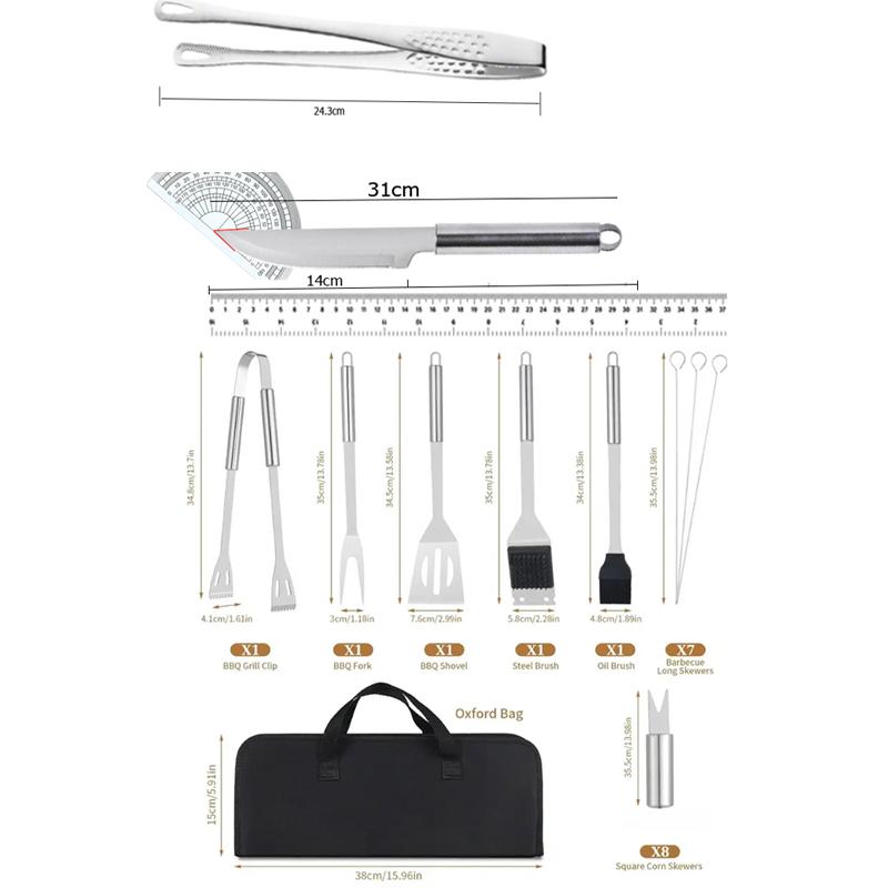 Cooking Oven Set Barbecue Grill Set for Men Women Gift Stainless Steel BBQ Grilling Combination Tools Portable Cloth Bag