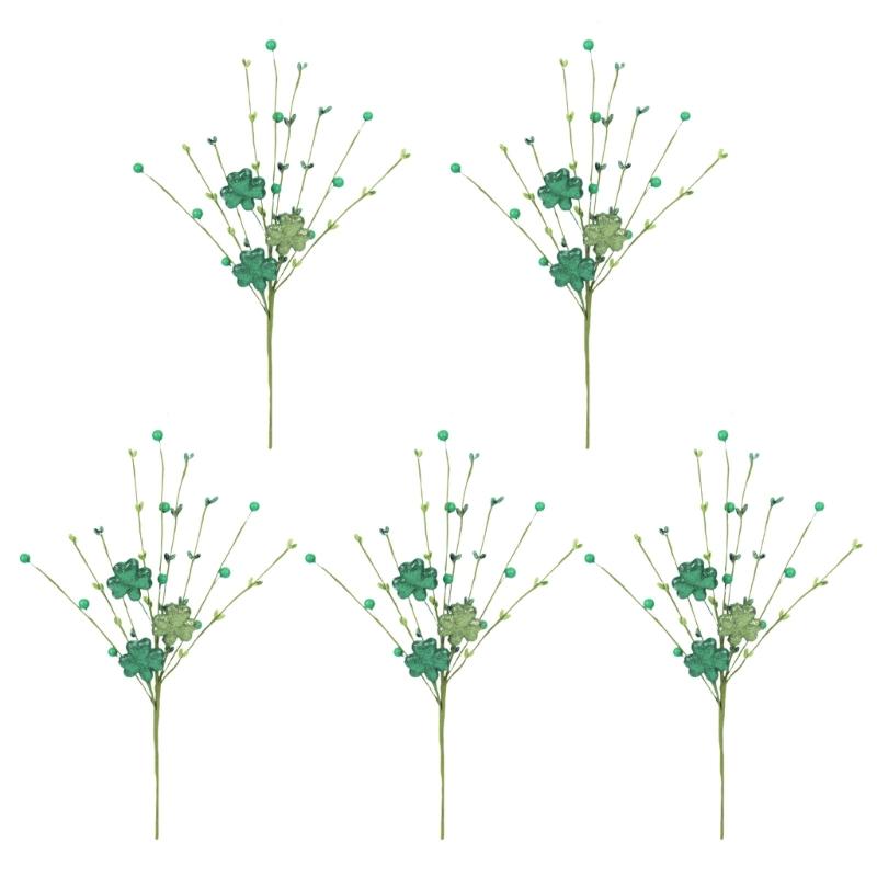 5Pcs Realistic Green Silk Flower Arrangements With Berries Decorative Patricks Festival Table Centerpieces