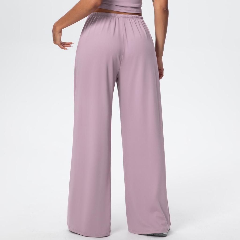 Women's Wide-Leg Brushed Fleece Pants with Drape Pockets and Elastic Drawstring