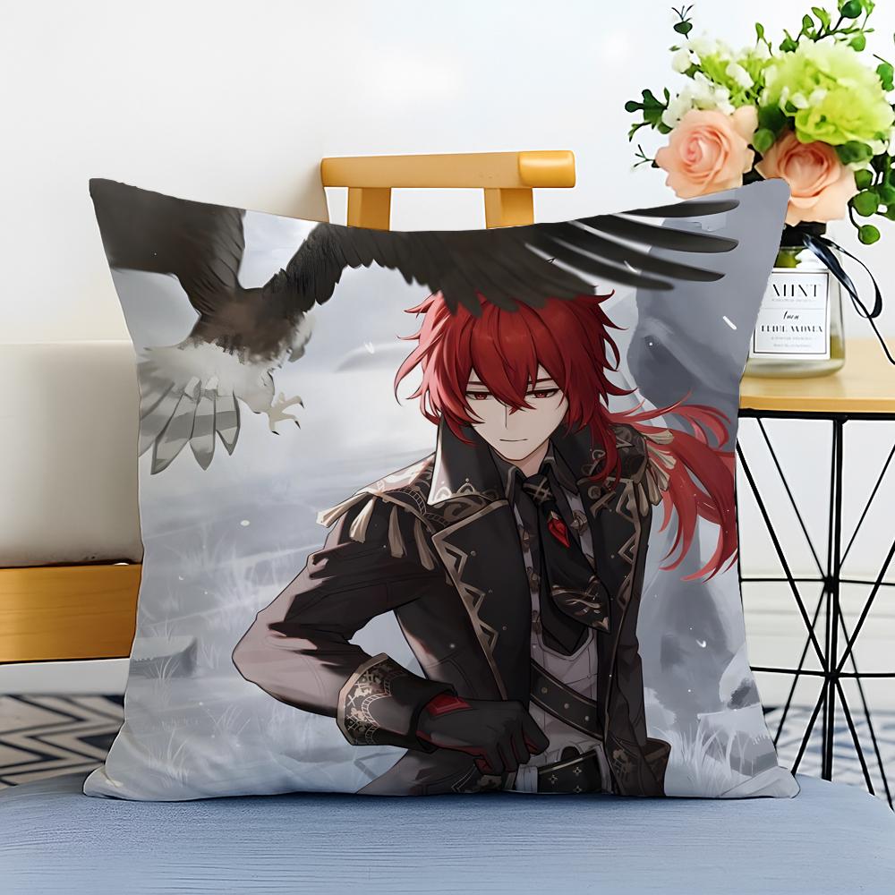 Game Genshin Diluc Cushion Cover Washable Linen Pillowcase Soft For Sofa Bed Cozy Home Room Decor