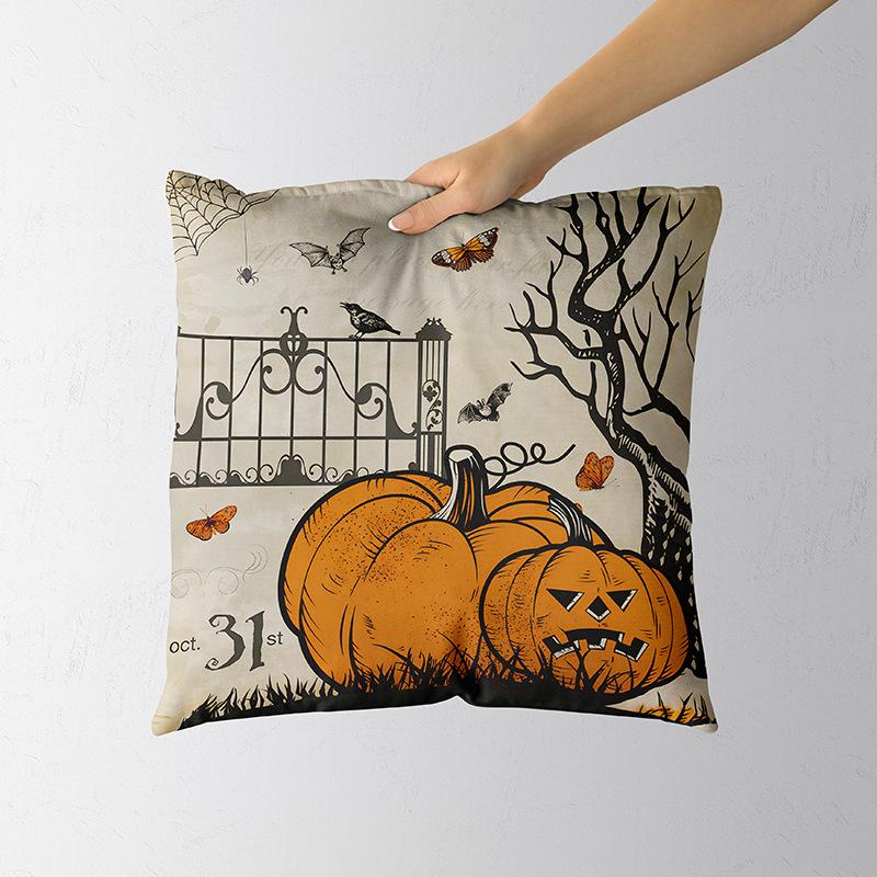 45X45Cm Single Pillow Case Without Pillow Insert Halloween Pumpkin Linen Print Throw Pillow Cover Home Bedhead Cushion