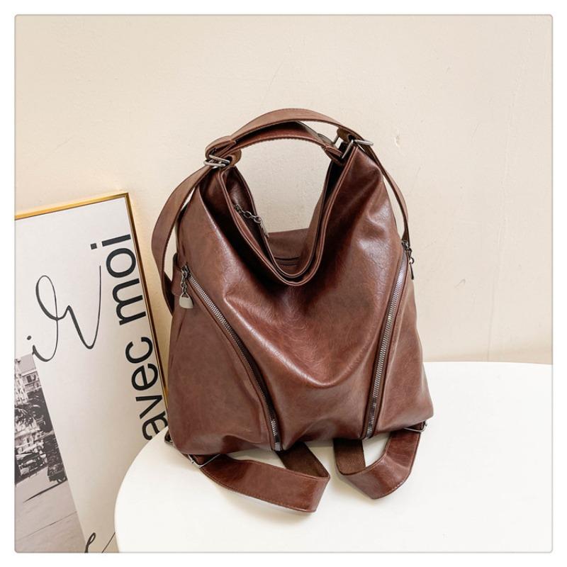 

Новый модный женский рюкзак простой и универсальный на одно плечо повседневный большой вместимости тёмно-рыжий