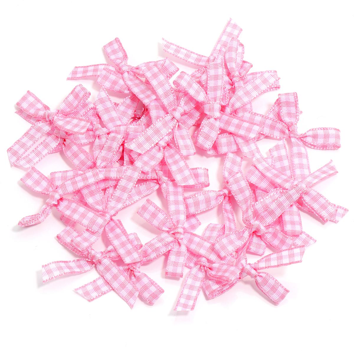 

50Pcs Colorful Mini Plaid Bows Hand Tie Satin Ribbon Bow Flower For DIY Sewing Crafts Wedding Hairpin Gifts Packaging Decoration 2.5x4cm рожевий