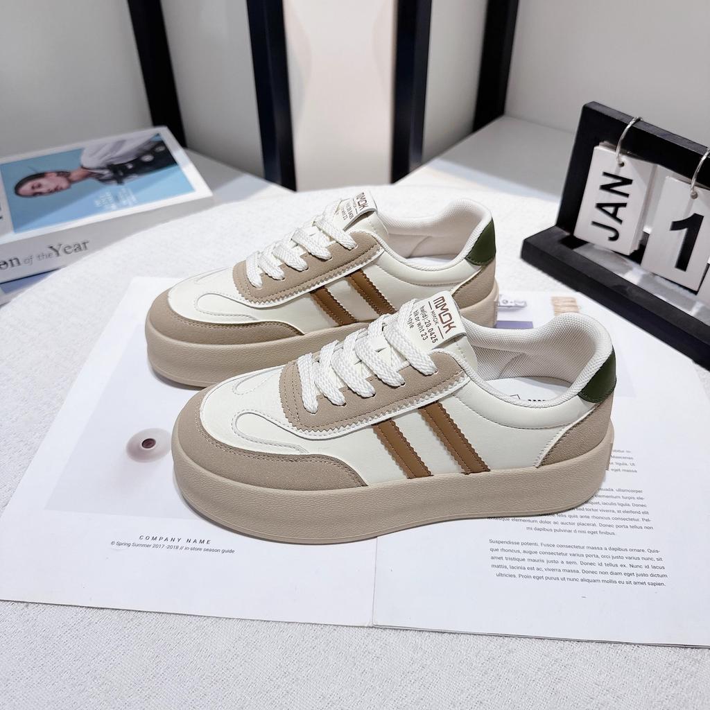 Leather Platform Color Matching Moral Training Shoes Women's Spring 2025 New Ins Tide Internet Celebrity Student Leisure Sports Shoes