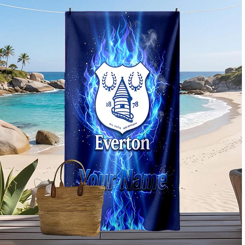 Everton FC Personalized Printed Beach Towel Soccer Logo Support Custom Name Text Absorbent Towel For Sport Travel Special Gift
