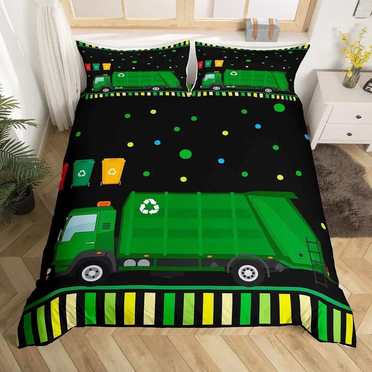 

Comforter Boys Green Garbage Truck Cartoon Trash Truck Bedding Set Green Vehicle Car Truck Toy Comforter Twin King Size Comforter (quilt)-EU Single(135*200cm)3pcs