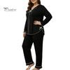 Breathable Sleepwear for Daily Use Women's Plus Size Pajama Set, Long Sleeve Top And Pants Cozy Loungewear Women with Bow, Ruffle 2 Piece Soft Pjs Set