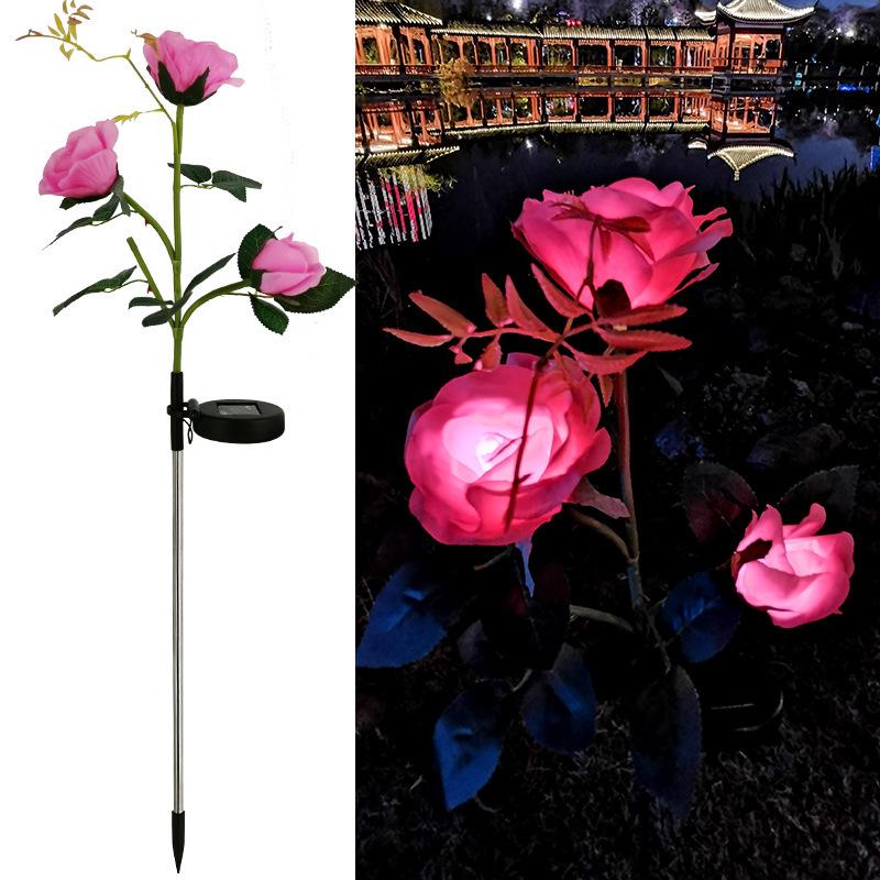 LED Solar Rose Flower Lights: 3, 5, or 6-Head Options for Outdoor Garden and Lawn Decoration